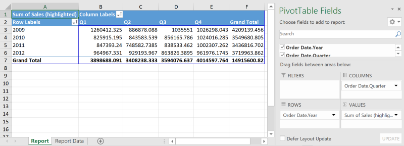 Report export to Excel PivotTable