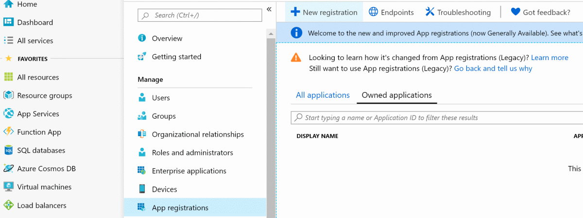Azure Active Directory: App New Registration